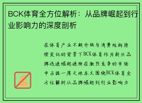 BCK体育全方位解析：从品牌崛起到行业影响力的深度剖析